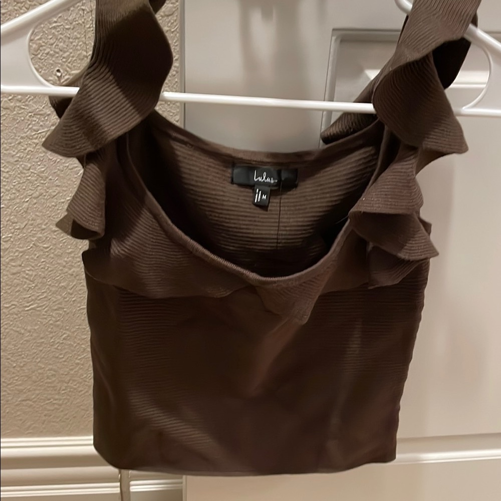 Lulu's Olive Ruffle Strap Top - Picture 2 of 2
